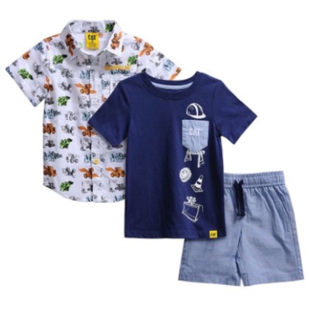 CATERPILLAR Blue/Orange Construction Tractors Short Set 18mo Boys